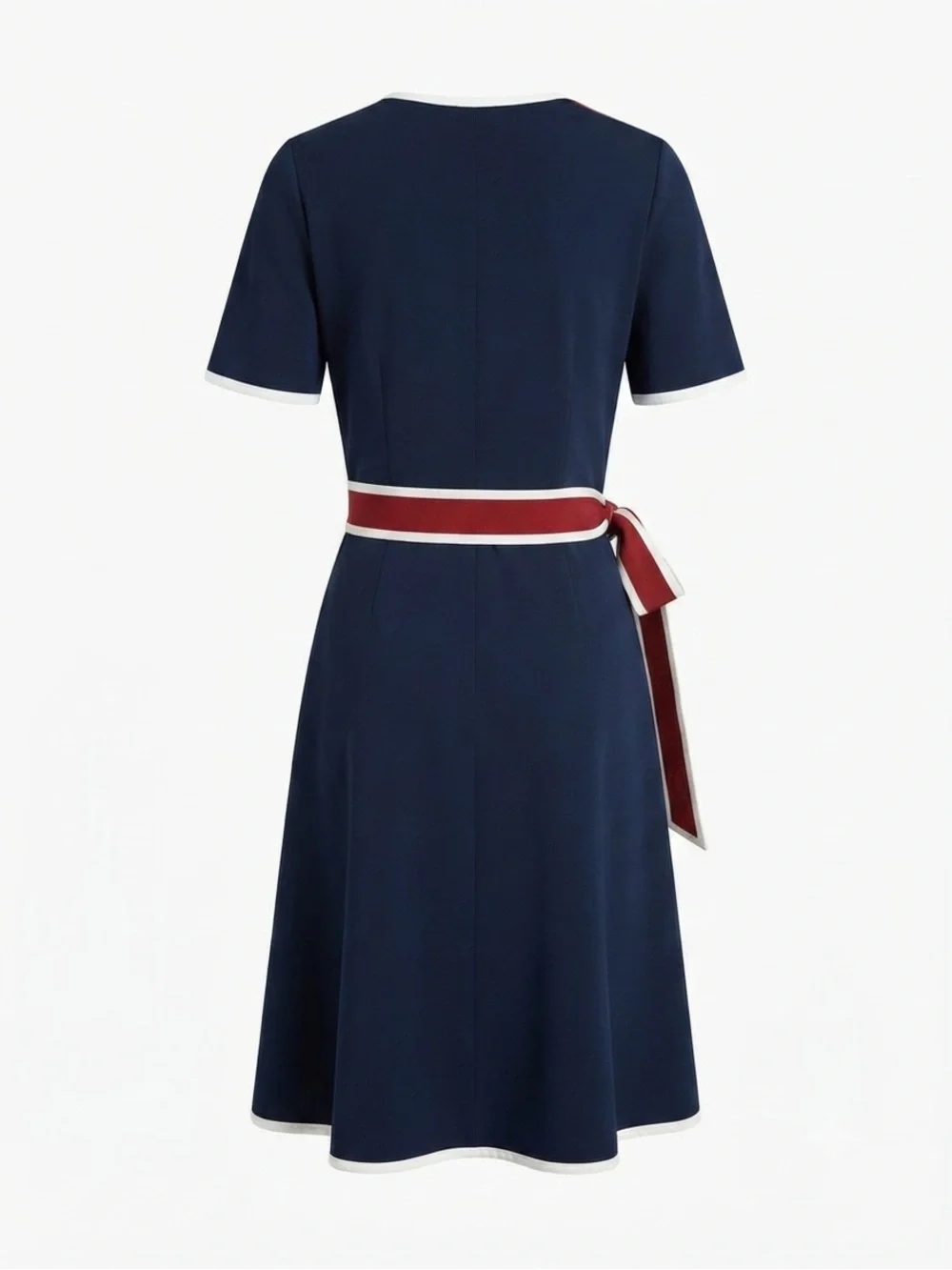 Tory Burch Peggy Wrap Dress Navy Red White Striped Trim Sz 10 EUC